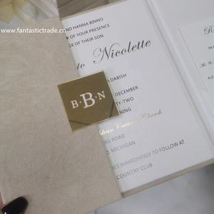 Tarjeta de Invitación de Boda Personalizada con Diseño de Terciopelo Desnudo y Lámina Dorada, Estilo Plegable, Hecha a Mano, Papel de 250 g/m² - Product Image 5