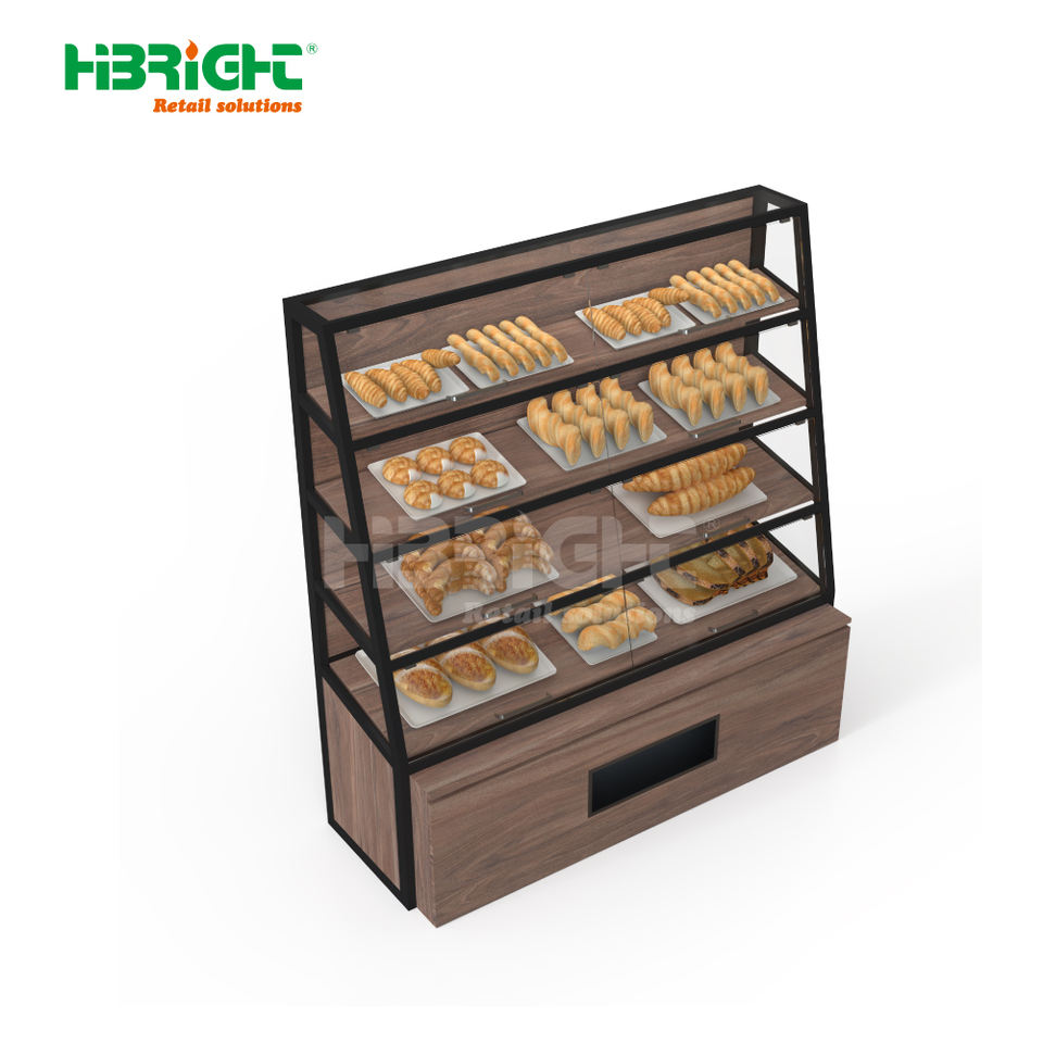 Customized Size Bread Display Rack for Supermarket Wood and Metal