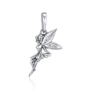Pendentif féerique plaqué argent avec ailes en zircon marquise, breloque à thème pour cadeau unisexe - Product Image 1
