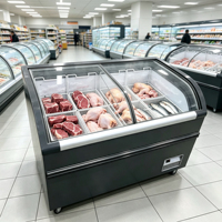 Congélateur vertical commercial à vitrine incurvée, à température unique, à refroidissement direct, à dégivrage automatique, écoénergétique, pour supermarché