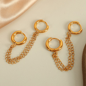 Pendientes de aro con cadena dorada, pendientes colgantes de acero inoxidable, diseño minimalista, joyería de moda para mujer - Product Image 3