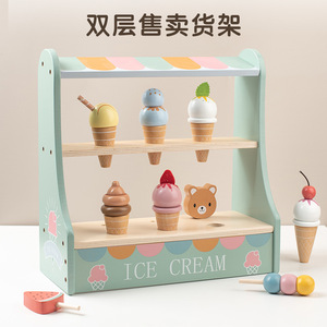 Ensemble de jouets éducatifs pour la <span class=keywords><strong>cuisine</strong></span> et l'alimentation unisexe nouveau bricolage mignon en bois jouet pour filles drôle nouveau design magasin de crème glacée - Product Image 6