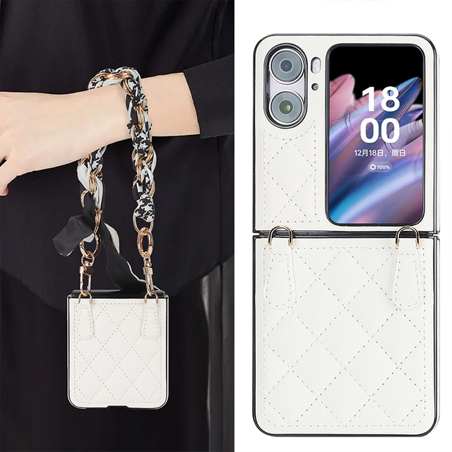 Anti-theft Shockproof Luxury PU Leather Crossbody Chain Case Folding Phone Case for Z Flip 5 4 3 6 Colors