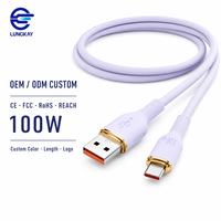 Câble USB-A vers Type-C Premium LUNGKAY 100W 5A en silicone liquide et cuivre pur pour téléphone Android OEM ODM CE FCC RoHS
