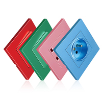Prise murale personnalisée en panneau PC bleu, norme UE/Royaume-Uni, 16A, 5 broches européennes, avec charge rapide USB Type-C, prise universelle