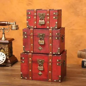 Kotak perhiasan persegi kayu antik Eropa untuk melakukan kotak vintage lama alat peraga menembak penyimpanan kerajinan