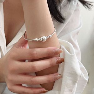 S925 Sterling <b>Silver</b> <b>Beaded</b> Bangle Bracelet For Women Ball Shape Geometric Design Everyday Wear Jewelry - Product Image 4