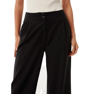 Pantalon long décontracté pour femme, couleur noire, fermeture éclair, 100 % coton, service OEM - Grande Vente - Product Image 2