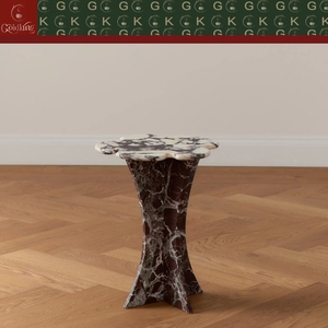 Mesa Auxiliar de Esquina para Dormitorio GOLDKING, Elegante, de Mármol, Base Negra, Vetas Blancas Crema, Acabado de Borde Sin Juntas - Product Image 2