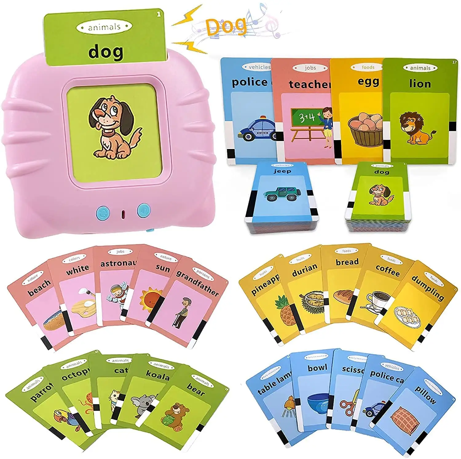 English Learning Word Speaker Reading Machine with Flash Card for Kids Early Educational Study