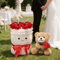 Nouvel ours en peluche tenant une rose pour la Saint-Valentin, bouquet de mariage, cadeau d'anniversaire, polyester, vente en gros