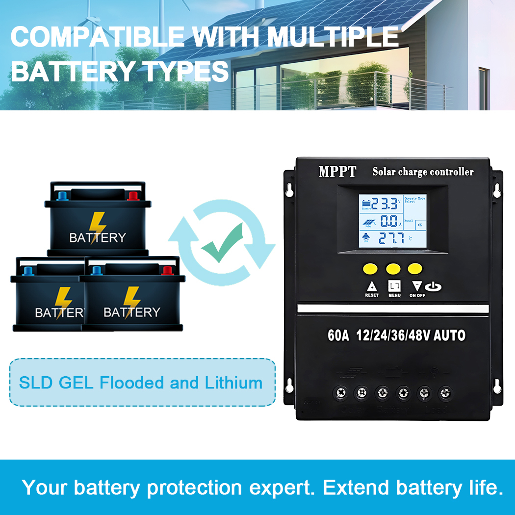 Contrôleur solaire MPPT 60A haute performance pour batterie 12V 24V