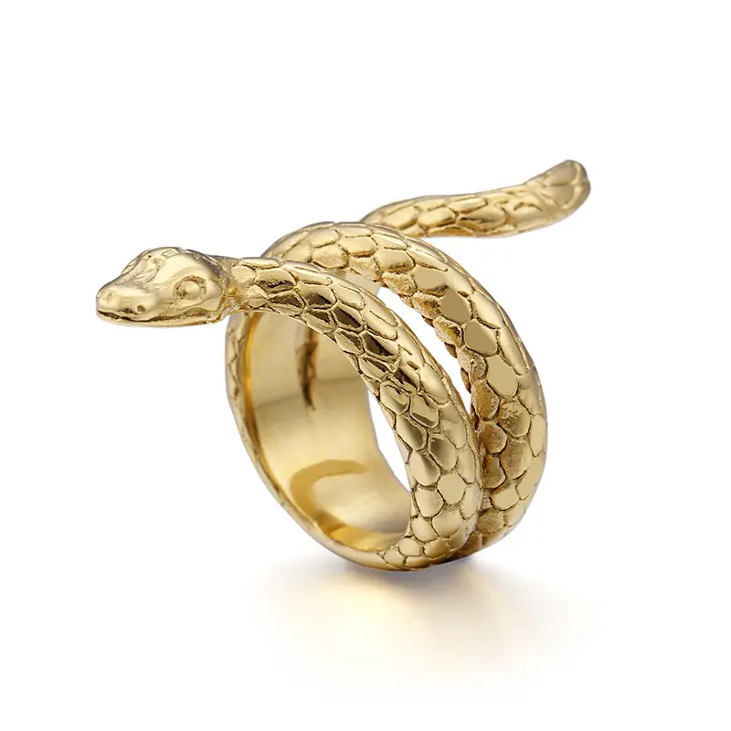 Stainless Steel Retro Vintage 18K Gold Plate Snake Serphant Cocktail Party Statement Biker Ring