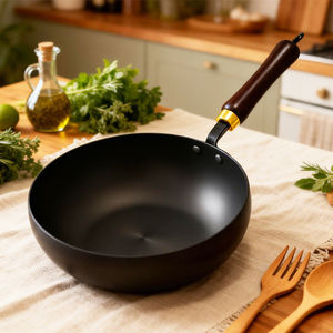 Demir Düz Wok Büyük Göbekli Şekil Kaplamasız Sağlıklı Çevre Dostu Çoklu Boyut 24cm-28cm Paslanmaz Tencere - Product Image 3