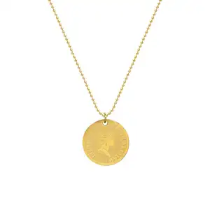 एलिजाबेथ द्वितीय सिक्का लटकन हार 18k सोने स्टेनलेस स्टील लटकन परत हार महिलाओं के लिए सेट