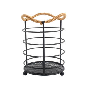 Porta Cubiertos de Metal Negro con Mango de Ratán - Product Image 1