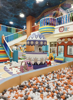 Aire de jeux intérieure commerciale sur le thème de la ville bleu pastel personnalisée avec toboggan, piscine à balles et zone de jeu de rôle pour enfants de centre commercial et FEC