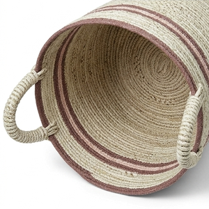 Cesta de almacenamiento de cuerda de algodón a rayas, organizador tejido a mano para habitación de bebé con asas para juguetes, pañales, ropa sucia - Product Image 2