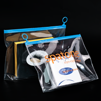Bolsa con cremallera de PVC transparente azul al por mayor, bolsa con soporte, cierre de cremallera, plástico transparente para embalaje de relojes