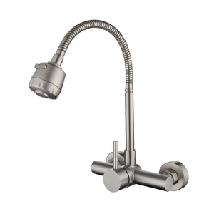 304 Stainless Steel Hot and Cold Double Hole Sink Universal Pipe <strong>Shower</strong> Water Rotary <strong>Kitchen</strong> Faucet - Product Image 1