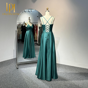 Nuevo <span class=keywords><strong>vestido</strong></span> de noche de satén brillante verde Jade encaje con cuello en V pecho plisado <span class=keywords><strong>para</strong></span> fiestas de boda <span class=keywords><strong>Vestido</strong></span> de damas de honor comercio exterior - Product Image 3