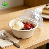 SUMKOKA Couvercle Dôme Transparent en Plastique PET de Qualité Alimentaire 125mm, Jetable, pour Bols de Desserts et Crèmes Glacées en Bagasse Compostable