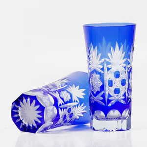 Wholesale Colored Japanese Style Hand Cut to Clear Wine Glass Crystal Art Glass Cup