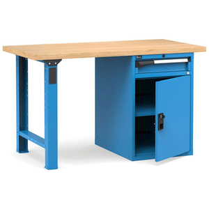Établi Fami Master 150cm bleu avec plateau en bois, armoire et tiroir - Product Image 1