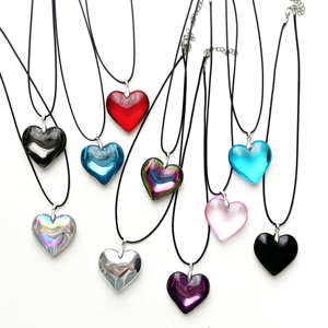 Collana con Ciondolo a <span class=keywords><strong>Cuore</strong></span> Rosso in Cristallo di Vetro, Catena a Corda, Regalo per Matrimonio, Anniversario, Fidanzamento - Product Image 3