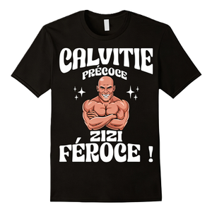 T-shirt humoristique français pour homme, motif « Calvitie Précoce Zizi Féroce », cadeau pour homme chauve, humoristique, pour culturiste, fantaisie, surdimensionné, en coton, à manches courtes, streetwear, décontracté - Product Image 1