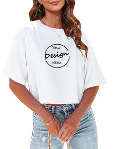 Custom High Quality Screen Print Plain <strong>Basic</strong> <strong>Tee</strong> Shirts Wholesale 180GSM Soft Cotton Oversized Cropped Tshirt Women - Product Image 6