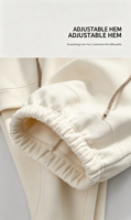 Ensemble de survêtement en coton beige respirant et doux avec sweat à capuche et pantalon large à demi-zip pour femme – Collection Automne – Offre Spéciale