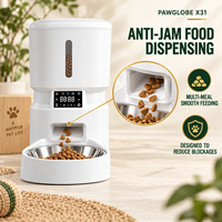 Pengumpan Hewan Peliharaan Otomatis 4L Kamera Ganda Kontrol Porsi Terjadwal Anti Macet Dispenser Makanan Kering dengan Mangkuk Stainless Steel Pawglobe