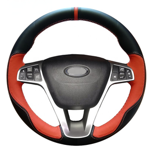 Hand-stitched Orange Black Artificial Leather Car <strong>Steering</strong> Wheel Cover for <strong>Lada</strong> Vesta Xray - Product Image 1