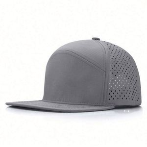 Wholesale Oem Custom High Quality 7 Panel <b>Flat</b> Bill PVC Patch Logo Sport Snapback Cap Waterproof Laser Cut Hole Perforated <b>Hat</b> - Product Image 3