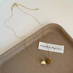 Collar de Moda para Mujer, Estilo Vintage, Cadena para Clavícula de Doble Capa, Chapado en Oro Real, con Colgante de Piedra de Ojo de Tigre Natural - Product Image 4