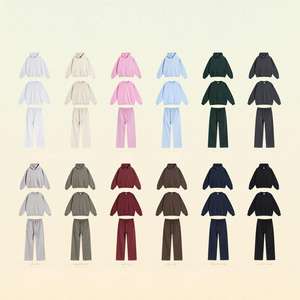 2025 autunno inverno Vintage eco-friendly 430g Casual Oversize largo High Street in girocollo pantaloni lunghi con cappuccio Set di coppia - Product Image 3