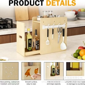 Wooden Knife <b>Rack</b> Seasoning Storage Desktop Pull Out Concealed Organizer 3 Tier Bamboo Material - Product Image 5