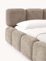 Lit moderne minimaliste de qualité supérieure, taille King & Queen, avec rangement, cadre en bois durable, tissu crème personnalisable