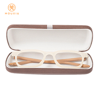 Étui à lunettes rigide rectangulaire arrondi en grain de bois avec bande argentée, anti-rayures, logo personnalisé, multicolore, vente en gros en vrac