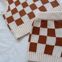 Haute qualité INS Style neutre nouveau-né et enfant en bas âge damier sans manches gilet Shorts pull ensemble pur coton gilet