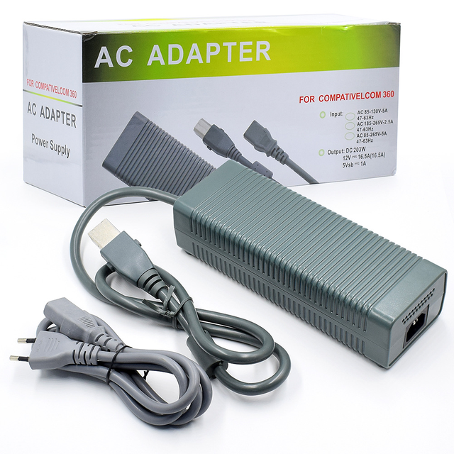US/EU/AU Plug Plastic AC Charger Power Supply Adapter for XBOX 360 Fat Game Console New Condition Box for XBOX 360