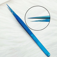 Pince à épiler en or de haute précision Yucagci, prise parfaite, finition miroir, acier inoxydable bleu, pointe en fibre pour extensions de cils