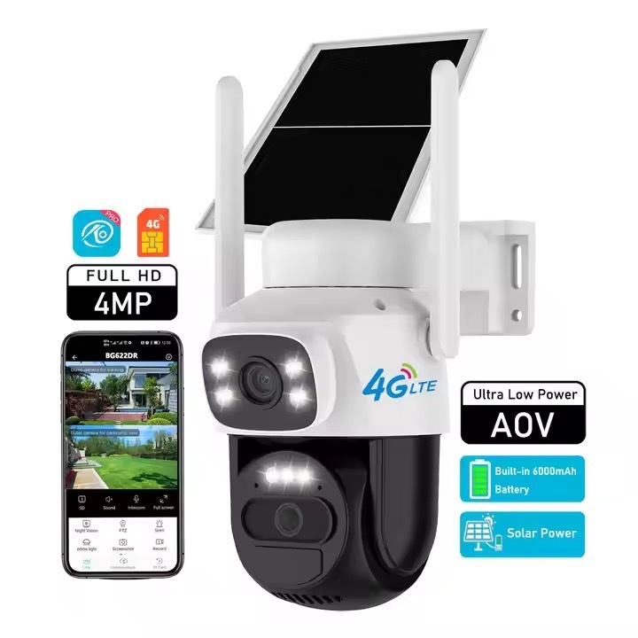 BG622DR 3MP+3MP 4G Solar Security Camera 360 Full Color Night Vision IP66 H.264 AI Human Tracking 256GB
