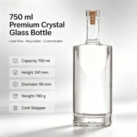 Leere 750ml 700ml Quadratische Maßgefertigte Klare Glasflaschen für Wodka, Whiskey, Brandy, Gin, Tequila, Rum, Likör und Spirituosen mit Korken zum Verkauf