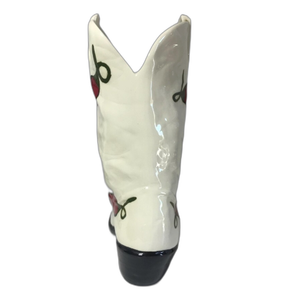 Ceramic <strong>Cowboy</strong> <strong>Boot</strong> <strong>Planter</strong> with White Chile Pepper Decor, Ceramic Whimsical White <strong>Boot</strong> <strong>Planter</strong> - Product Image 2