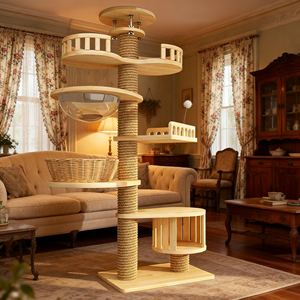 Grande tour à chat moderne de luxe, réglable en hauteur du sol au plafond, griffoir en sisal en bois, écologique, durable, meubles pour chat - Product Image 3