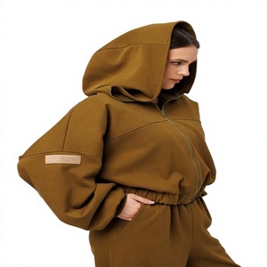 Women Hoodies- 2026 latest design Women's Oversized Hooded Zip-Up <b>Sweatshirt</b> Solid Color Fleece Drop-Shoulder Autumn Wear - Product Image 3