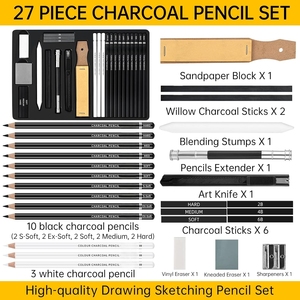 Set Professionale di Matite per Schizzi a Carboncino, Kit Artistico per <span class=keywords><strong>Disegno</strong></span> in Bianco e Nero con Bastoncini di Grafite, Strumenti per Sfumatura e Astuccio per Artisti - Product Image 2