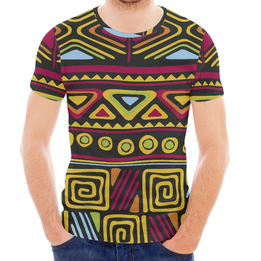 男性のための夏の半袖Tシャツアフリカの民族と部族のモチーフ幾何学的な特大の男性の服のプリントのためのスタイリッシュなTシャツ